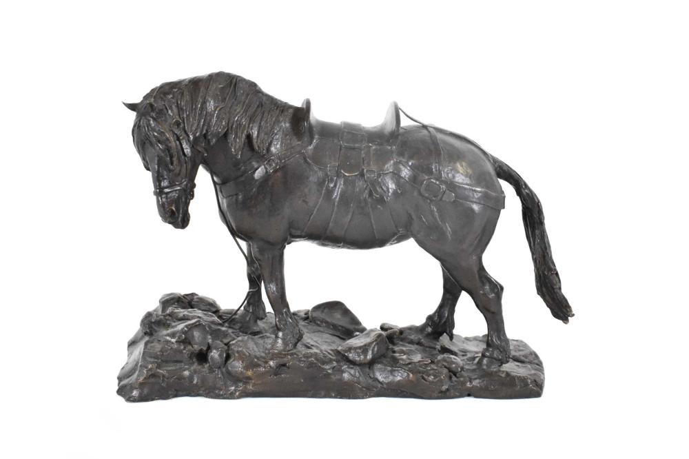 Appraisal: BRONZE PATINATED SCULPTURE OF A WORK HORSEImpressed Copyright numbered