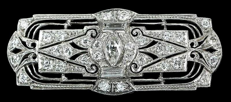 Appraisal: Antique Platinum and Diamond Brooch old European cut marquise and