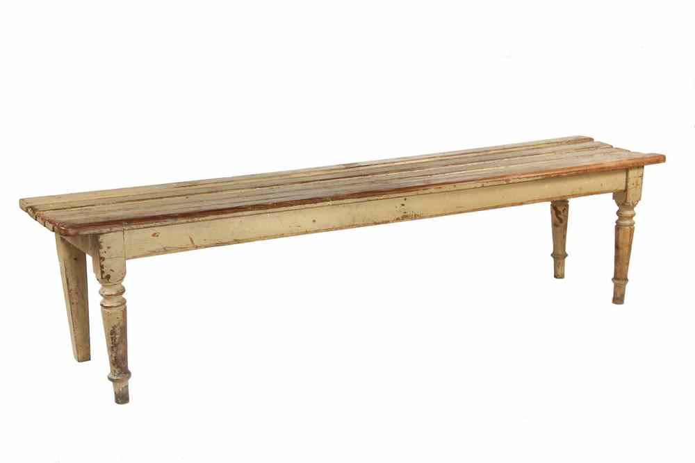 Appraisal: BUCKET BENCH - th c country slat top bucket bench