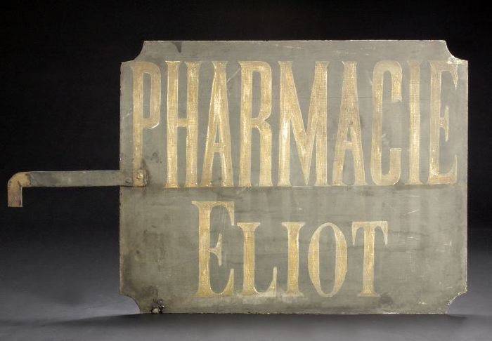 Appraisal: French Polychromed Metal Store-Front Sign reading Pharmacie Eliot late th