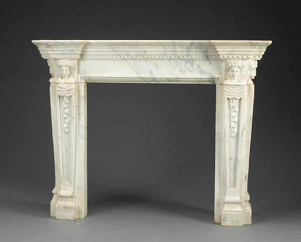 Appraisal: A Continental Neoclassical white marble figural fireplace surround The rectangular