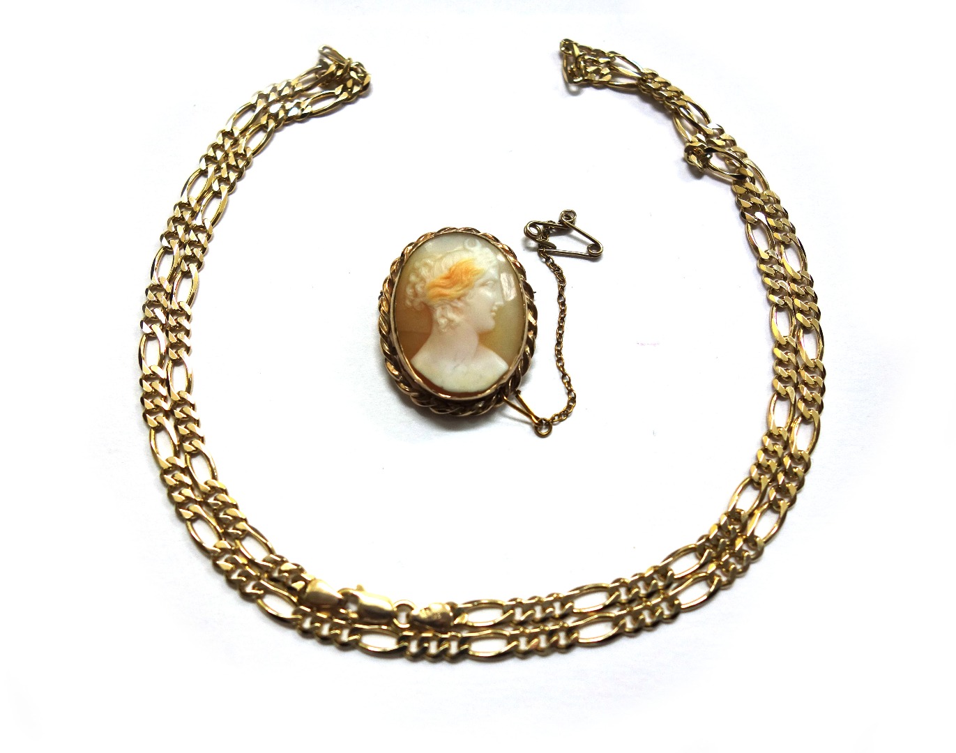 Appraisal: A modern ct gold fetter and three filed-curb link necklace