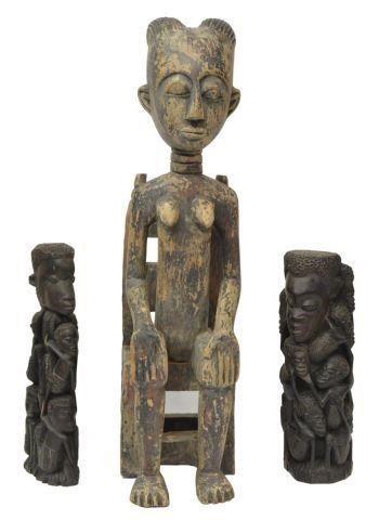 Appraisal: lot of African figural wood carvings including seated female approx