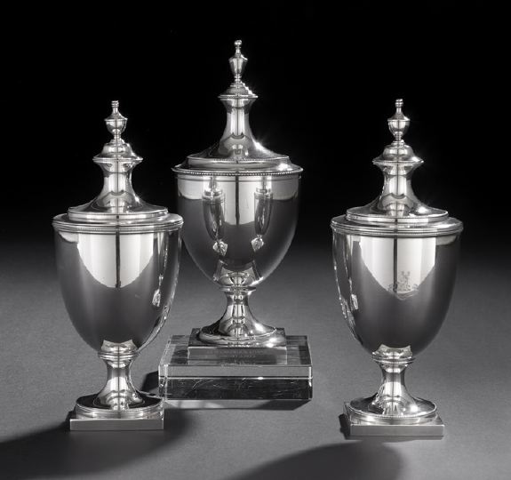 Appraisal: Three Tiffany Co Federalist-Style Sterling Silver Sugar Urns second quarter