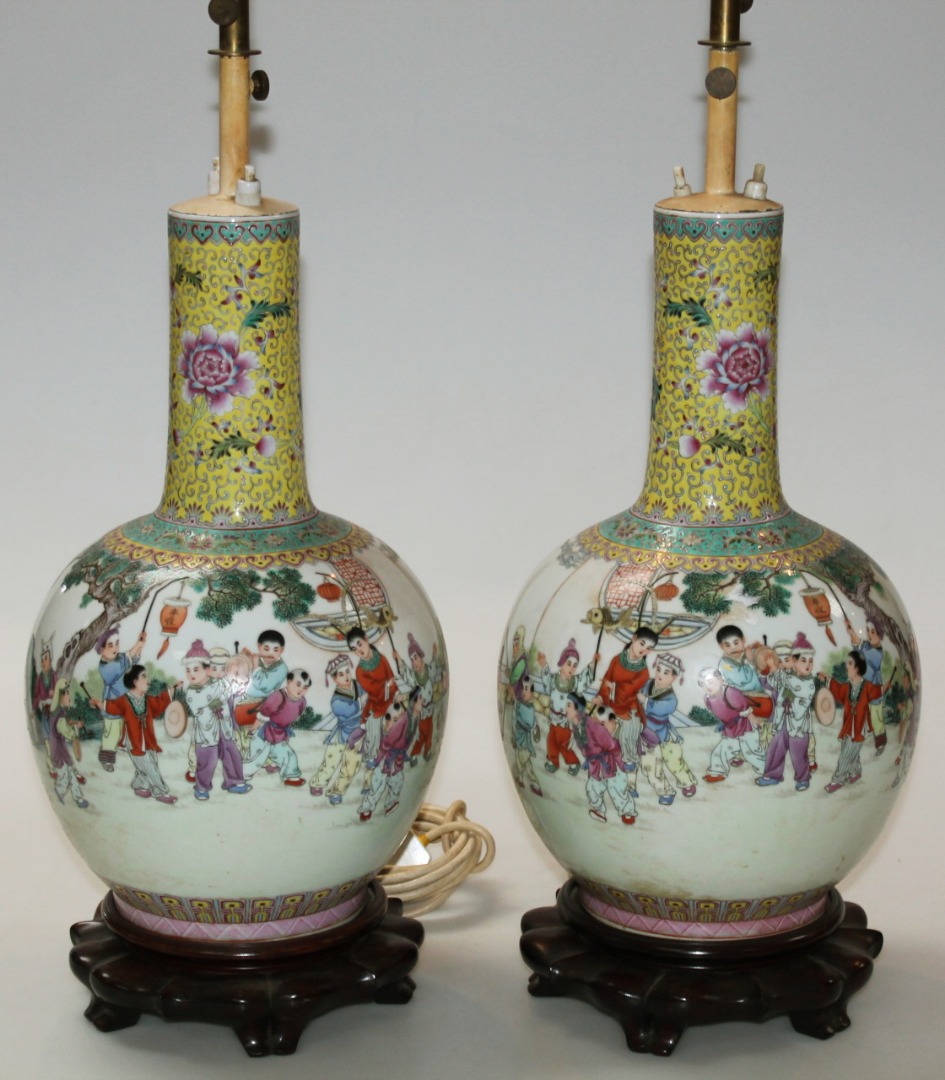 Appraisal: A pair of Chinese late Qing porcelain famille jaune vases