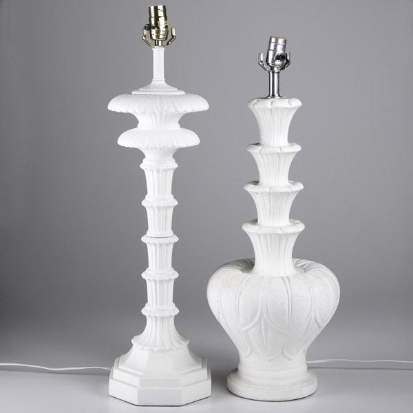 Appraisal: LIGHTING Two pair of white plaster lamps Tallest