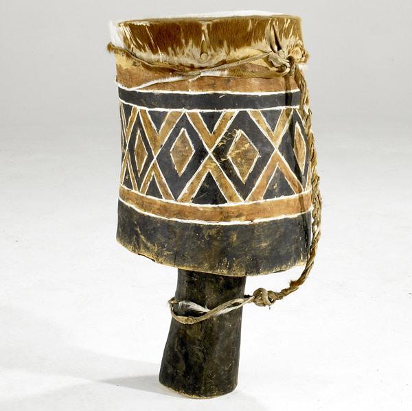 Appraisal: SOUTH AFRICAN DRUM Large and heavy carved wood drum with