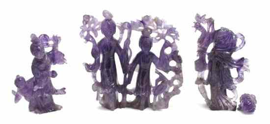 Appraisal: Three Chinese Amethyst Figures each depicted in standing positions the