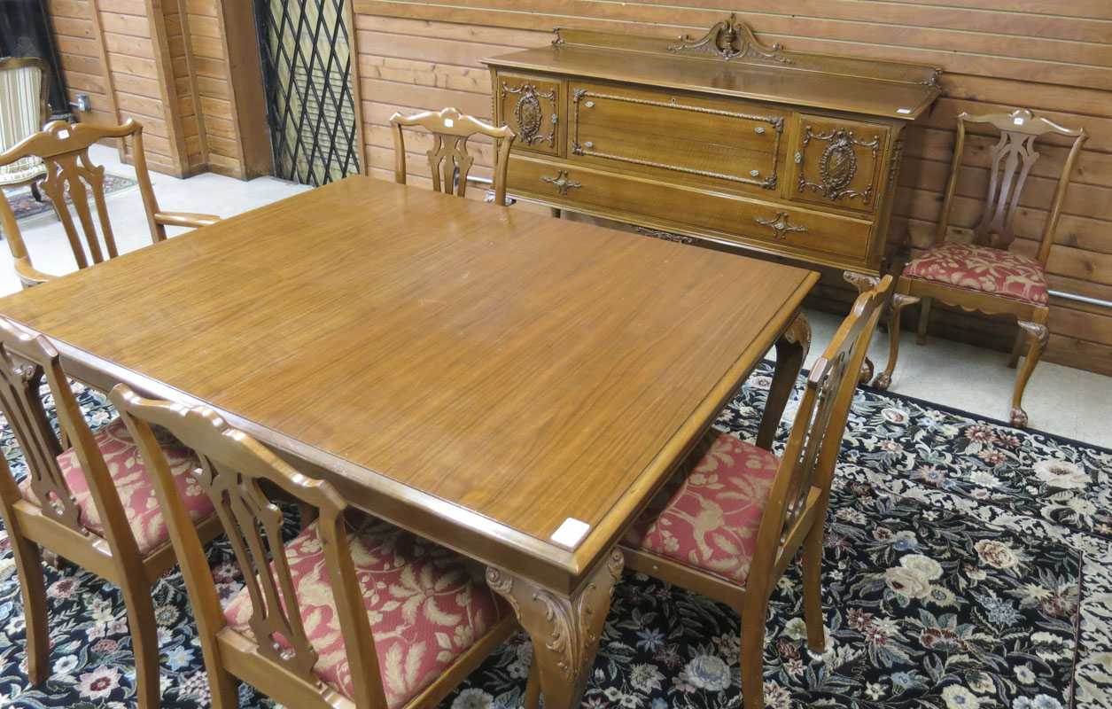 Appraisal: EIGHT-PIECE MAHOGANY DINING FURNITURE SET Chippendale Revival style American early