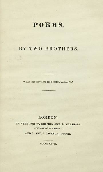 Appraisal: TENNYSON ALFRED amp CHARLES Poems by Two Brothers London W