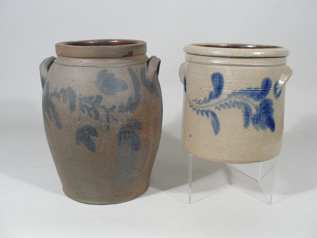 Appraisal: Two Decorated Stoneware Storage Jars Salt Glaze American probably PA