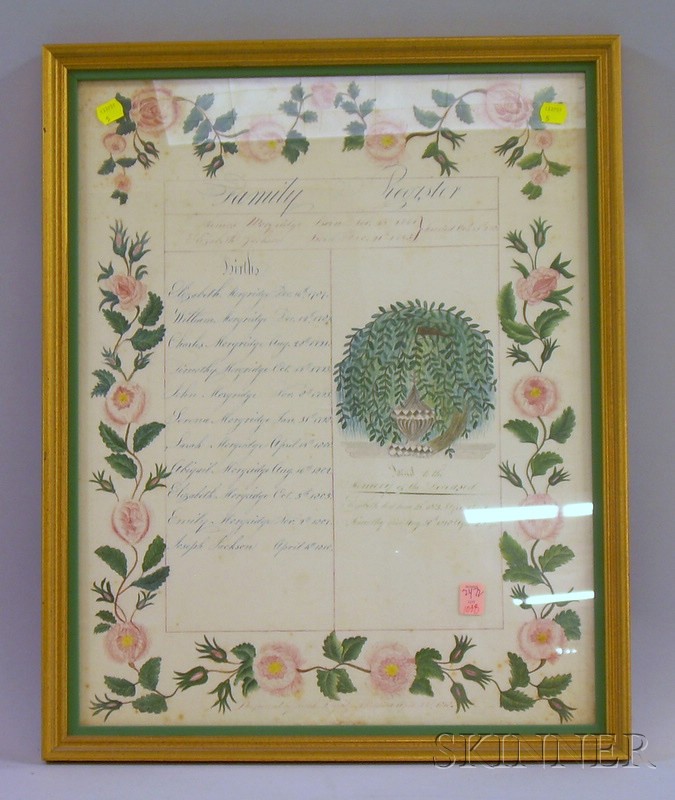 Appraisal: Framed Pen and Watercolor Handwritten and Illustrated Morgridge Jackson Family