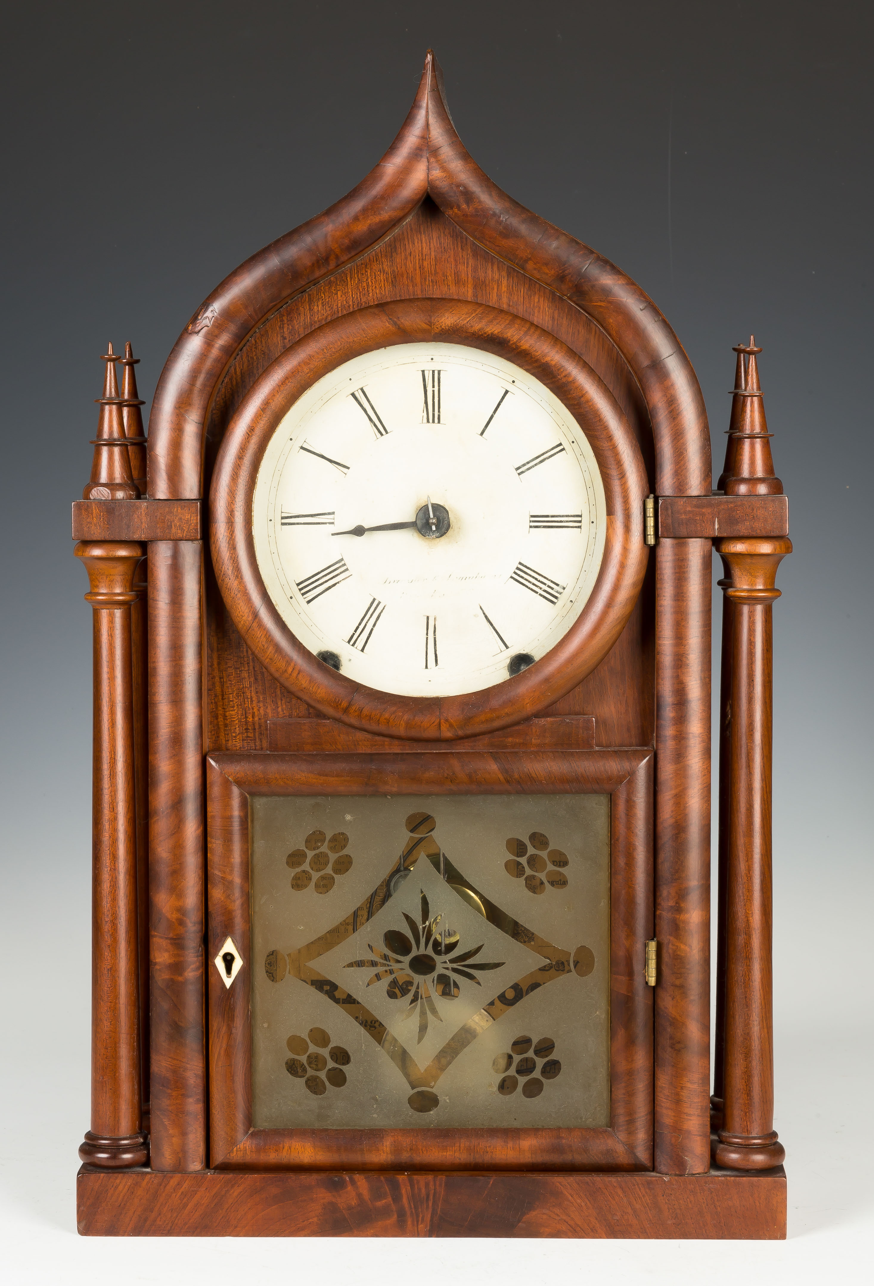 Appraisal: Brewster Ingraham Four Column Onion Top Steeple Shelf Clock Figured