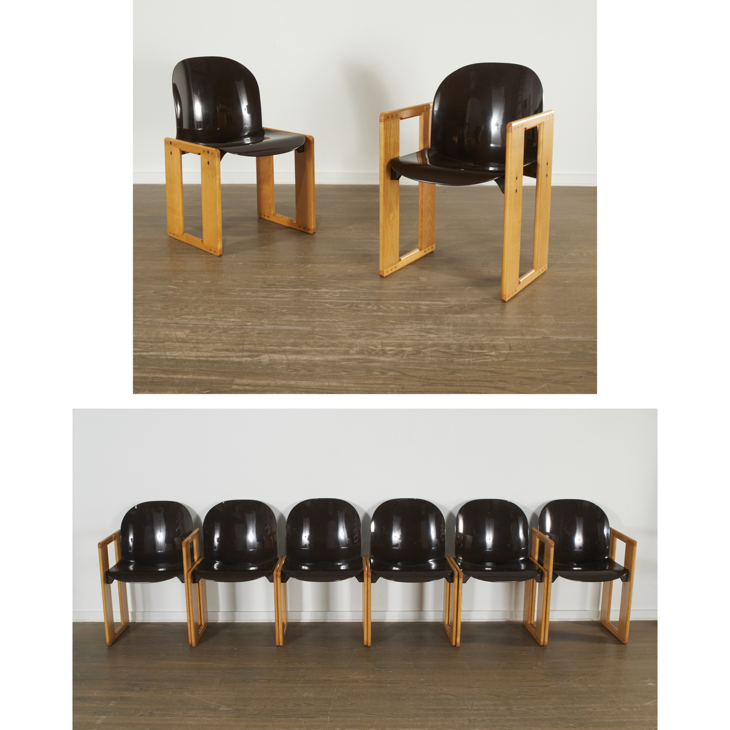 Appraisal: AFRA AND TOBIA SCARPA 'DIALOGO' DINING CHAIRS Introduced Italy oak