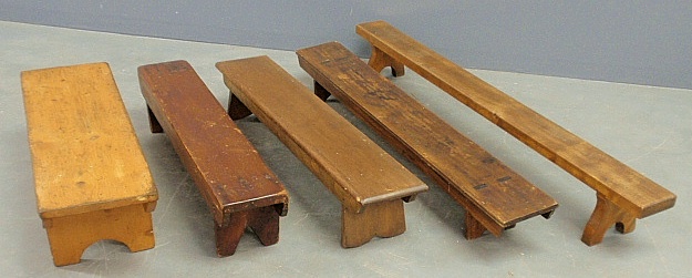 Appraisal: - Four pine kneeling benches th c and a walnut