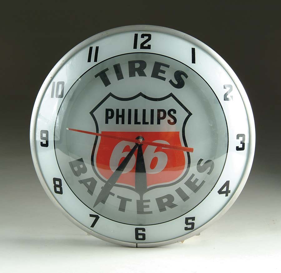 Appraisal: ORIGINAL PHILIPS BACK-LIT CLOCK This double-bubble clock has an inner