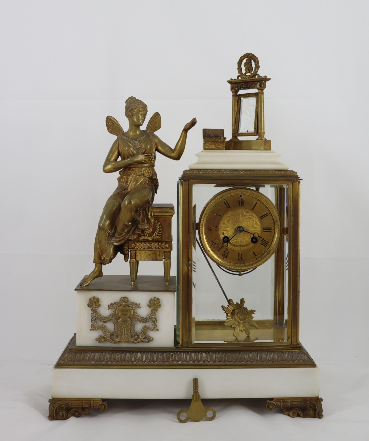 Appraisal: Fine th Century Bronze Marble Figural Clock Good large size