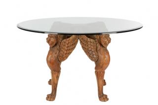 Appraisal: Carved Griffin Center Table with Glass Top Continental late th