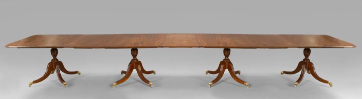 Appraisal: Good Regency-Style Mahogany Quadruple-Pedestal Banquet Table mid- th century the