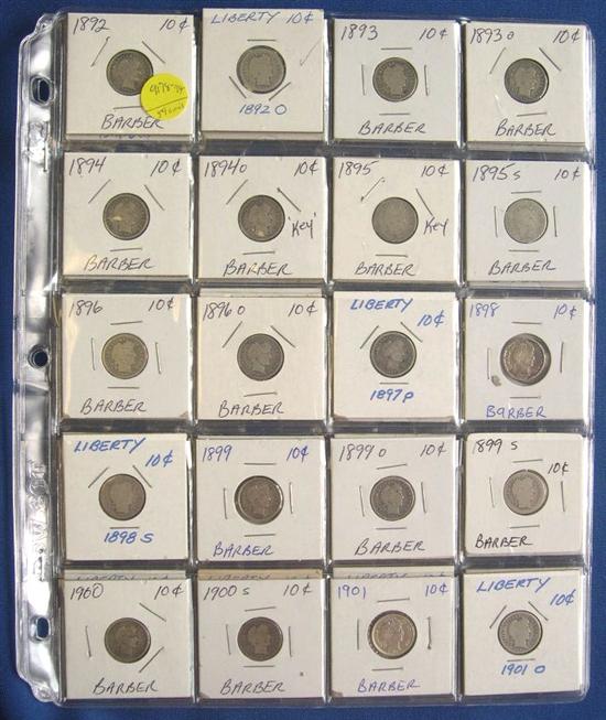 Appraisal: Mostly complete collection of Barber dimes missing some of the