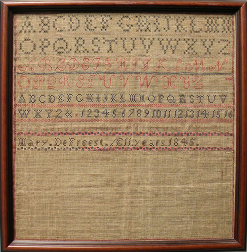 Appraisal: Silk on linen sampler dated wrought by Mary DeFreest x