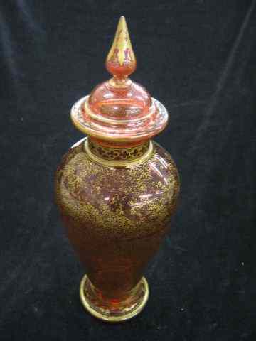 Appraisal: Cranberry Art Glass Covered Jar overall gold decoration attributed to