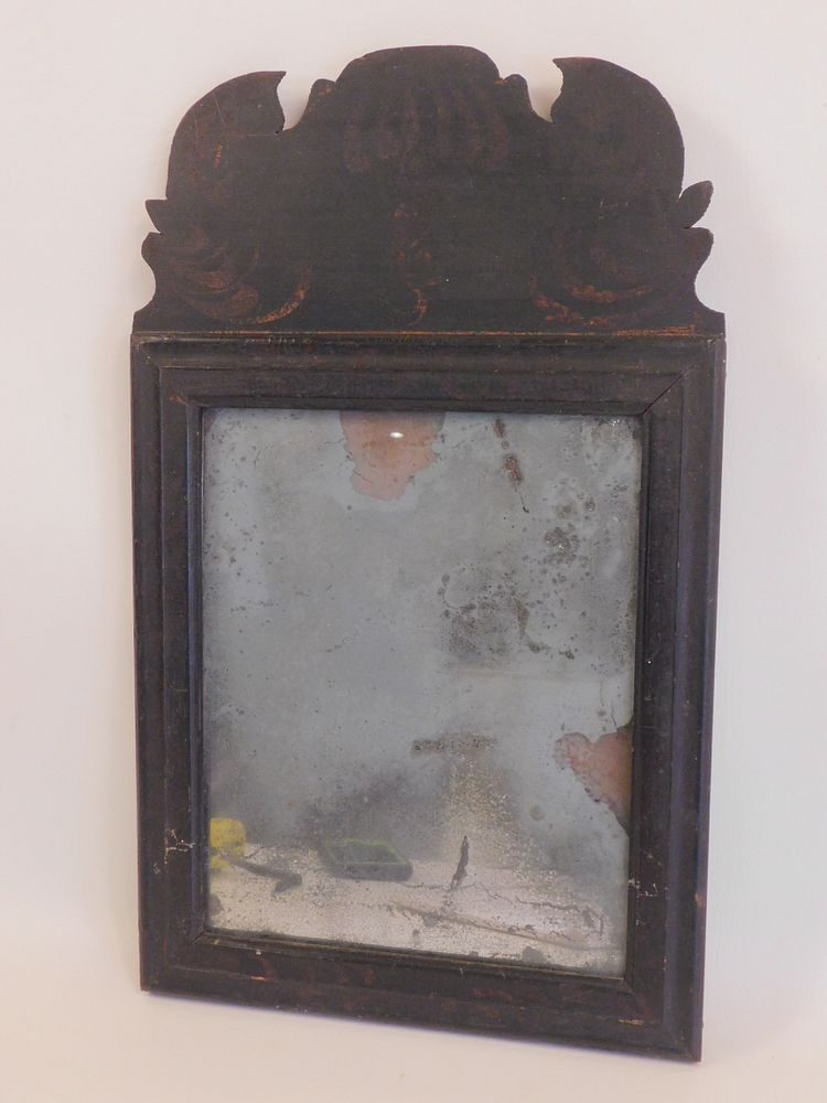 Appraisal: EARLY SMALL WALL MIRROR th century diminutive paint decorated wall