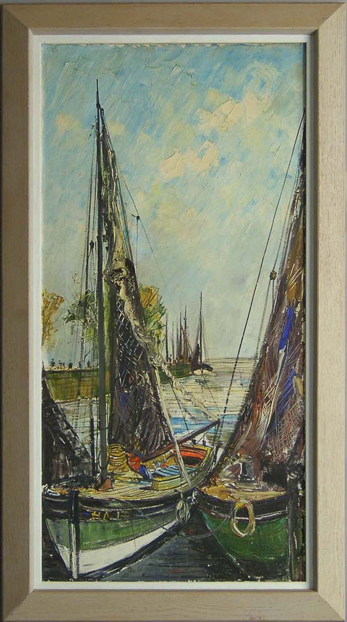 Appraisal: Oil on canvas harbor scene signed Berger x