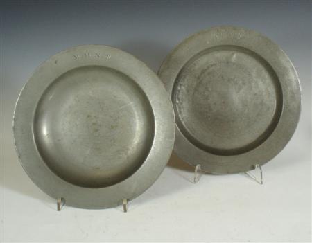 Appraisal: A group of five pewter plates each with initials 'M