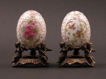 Appraisal: Pair of Bejeweled Porcelain Eggs Pair of bejeweled porcelain eggs