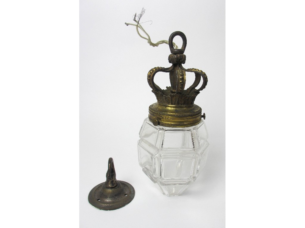 Appraisal: A moulded glass hall lantern with brass coronet fitting cm