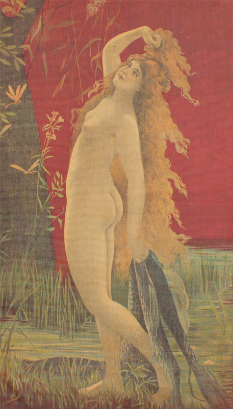 Appraisal: NOUVEAU FEMALE NUDE NYMPH TAPESTRY AFTER MUCHA st Quarter th