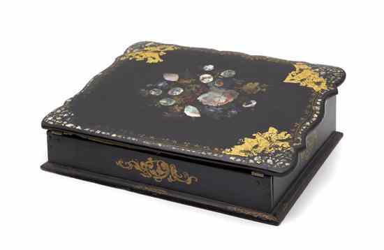 Appraisal: A Victorian Lacquered and Mother-of-Pearl Inset Lap Desk having a