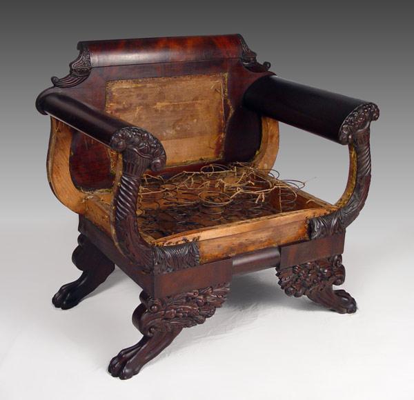 Appraisal: TH CENTURY LARGE EMPIRE MAHOGANY ARMCHAIR FRAME First half th