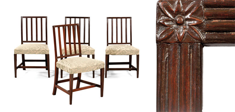 Appraisal: FOUR PORSTMOUTH NEW HAMPSHIRE HEPPLEWHITE MAHOGANY SIDE CHAIRS ATTRIBUTED TO