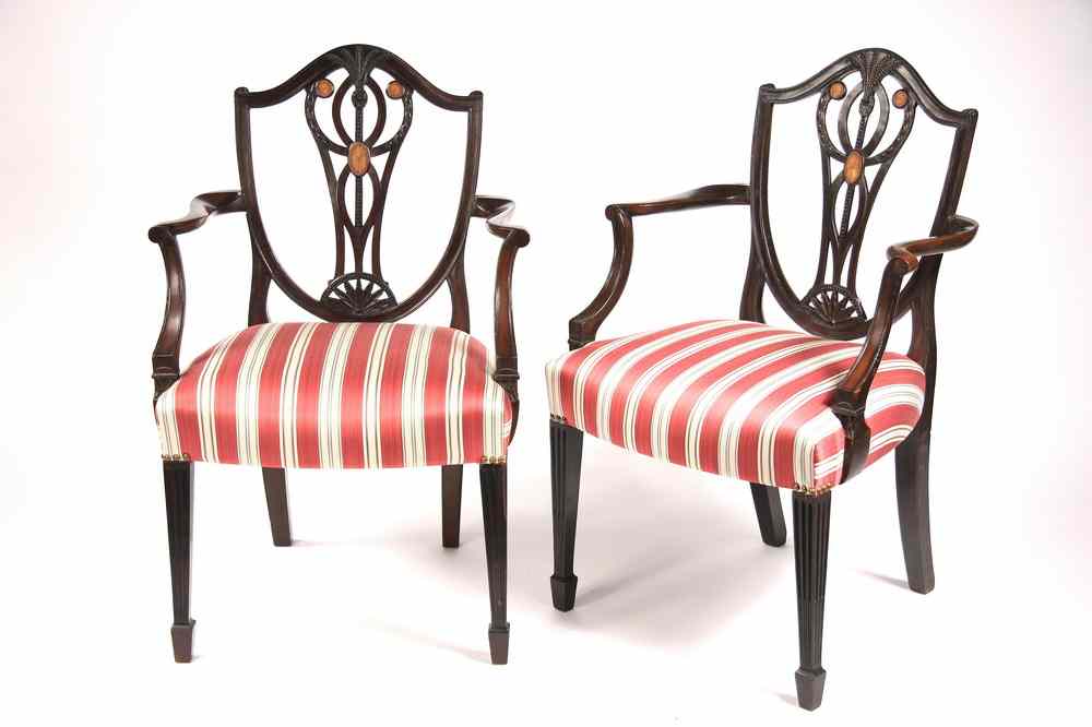 Appraisal: PAIR GEORGIAN ARMCHAIRS - Fine Pair of Late Georgian Hepplewhite