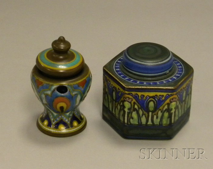 Appraisal: Two Gouda Pottery Inkwells