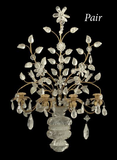 Appraisal: Large Pair of French Four-Light Appliques the matte-gilded wrought-iron carved