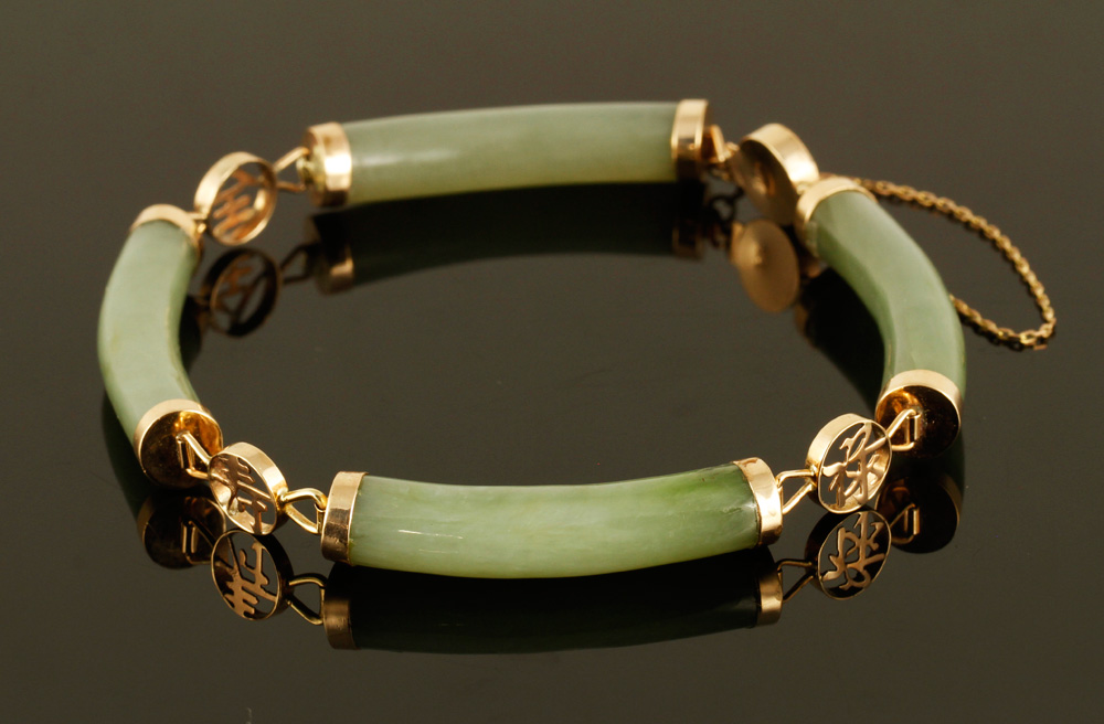 Appraisal: - K Gold and Jade Link Bracelet K yellow gold