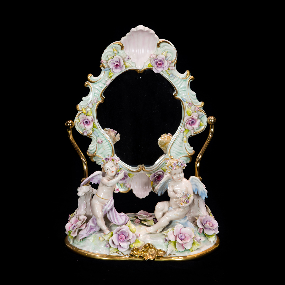 Appraisal: CAPO DI MONTE STYLE FLORAL ENCRUSTED PORCELAIN DRESSER MIRROR Capo