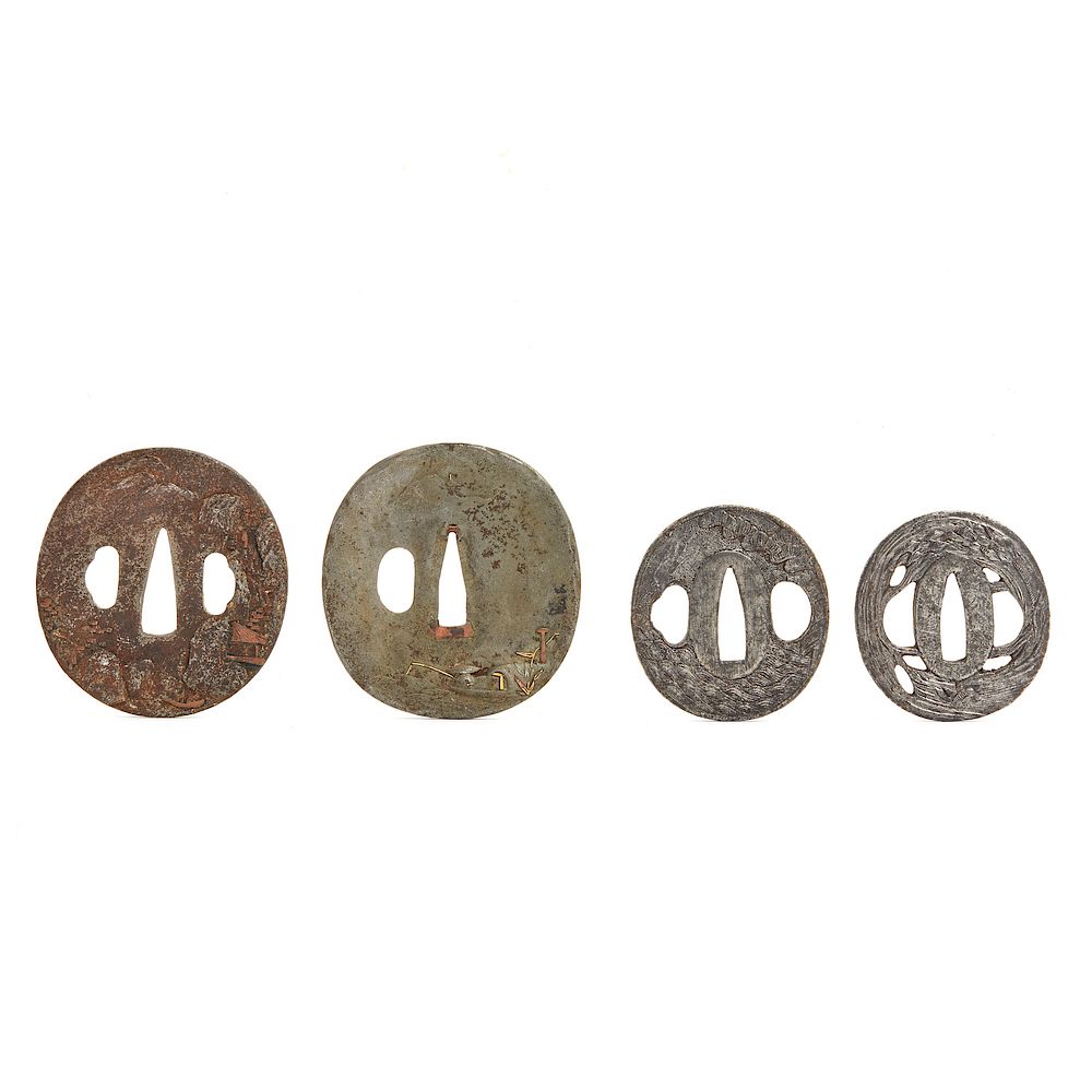 Appraisal: Japanese Tsuba Sword Guards Four Older Japanese Tusba Sword Guards