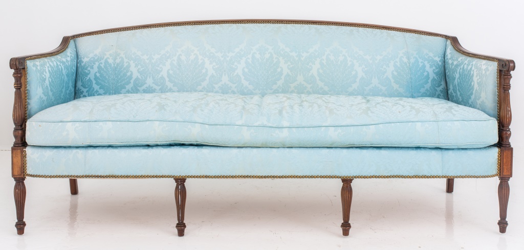 Appraisal: GEORGE III STYLE LONG SOFA George III style stained oak