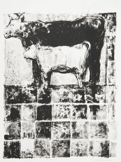 Appraisal: Cindy ReimanUntitled Cow over grid Lithograph signed in pencil an