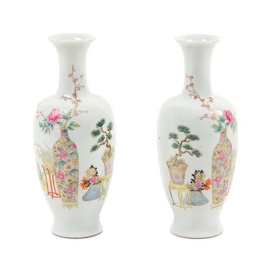 Appraisal: A Pair of Famille Rose Porcelain Vases Height inches A