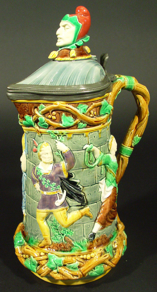 Appraisal: Victorian Minton Majolica jug with pewter mount and hinged lid