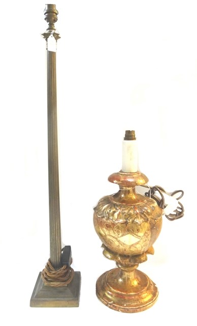 Appraisal: A Continental giltwood carved table lamp of classical baluster form