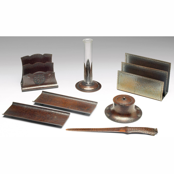 Appraisal: Roycroft desk items two pen trays letter rack letter opener