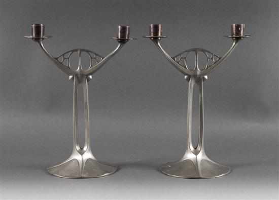 Appraisal: Pair of Continental pewter candelabra first quarter- th century each