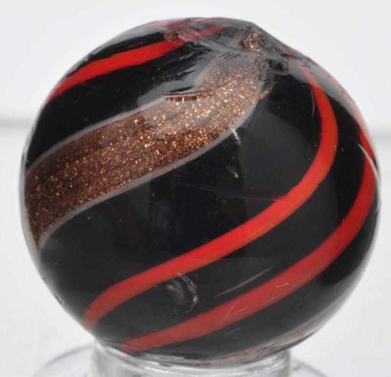 Appraisal: Black Opaque Lutz Marble Description Black opaque base with orange