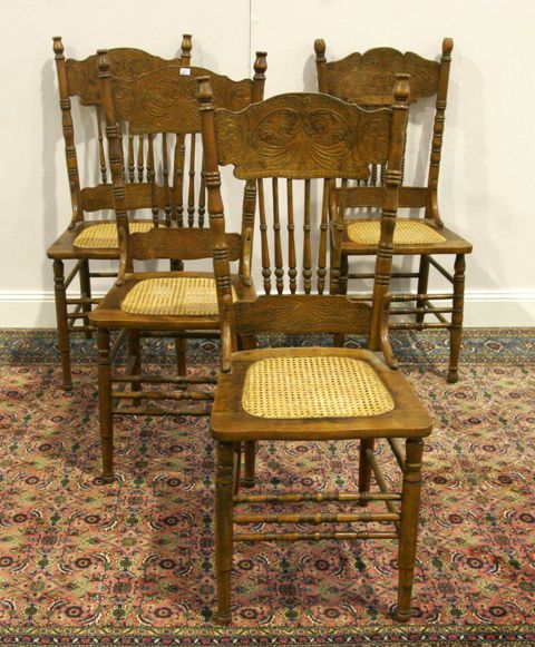 Appraisal: A set of six pine spindle back dining chairs